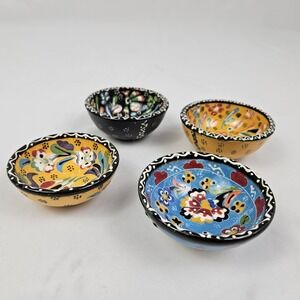 4 Nakkas Cini Turkish Hand Painted 3" Finger Dip Bowls Hand Painted